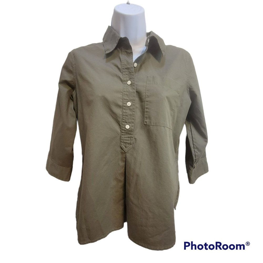 Talbots Women's Green Smock Shirt, 3/4 Sleeves Petite Small EUC